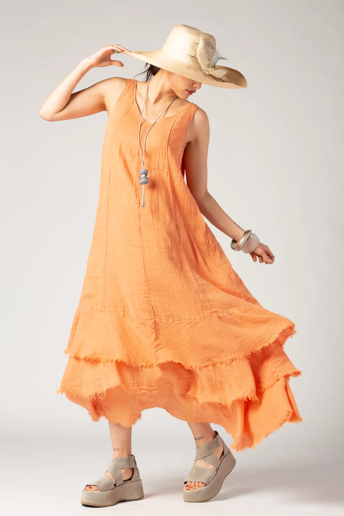 GRIZAS Tirta Dress in Melon Linen
