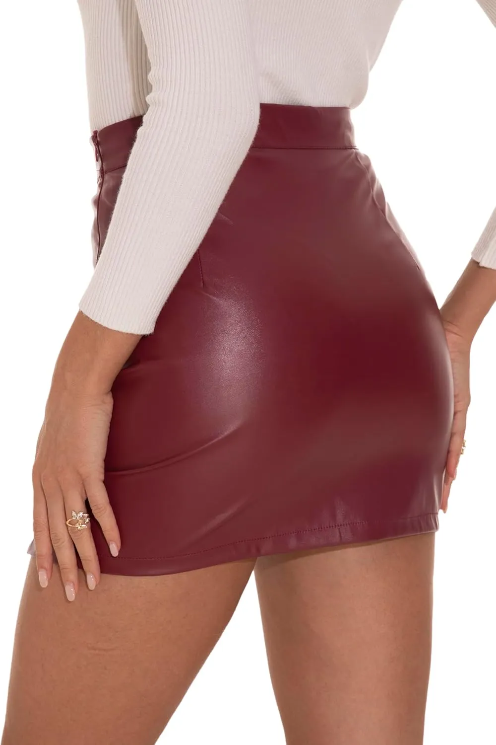 GUANYY Womens Leather Skirt High Waisted Stretchy Slit Faux Pleather Bodycon Party Mini Skirts