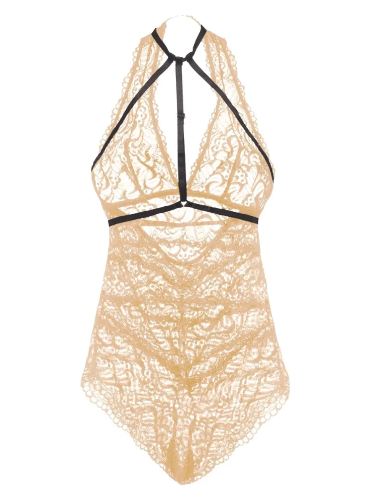Halter Cream Lace Harness Teddy