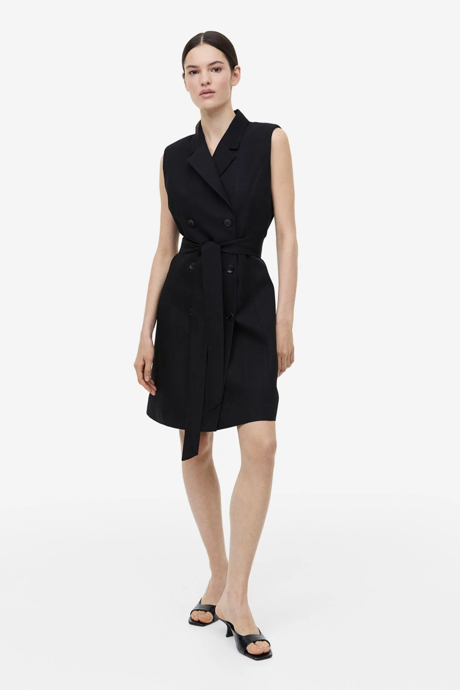 H&M Linen-blend Tie-belt dress, black