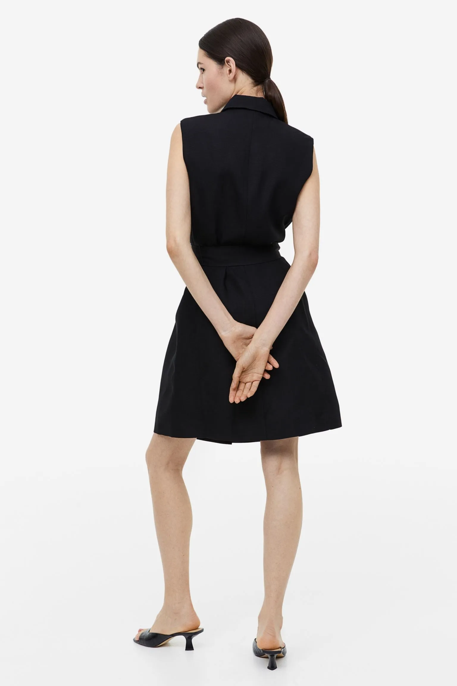 H&M Linen-blend Tie-belt dress, black