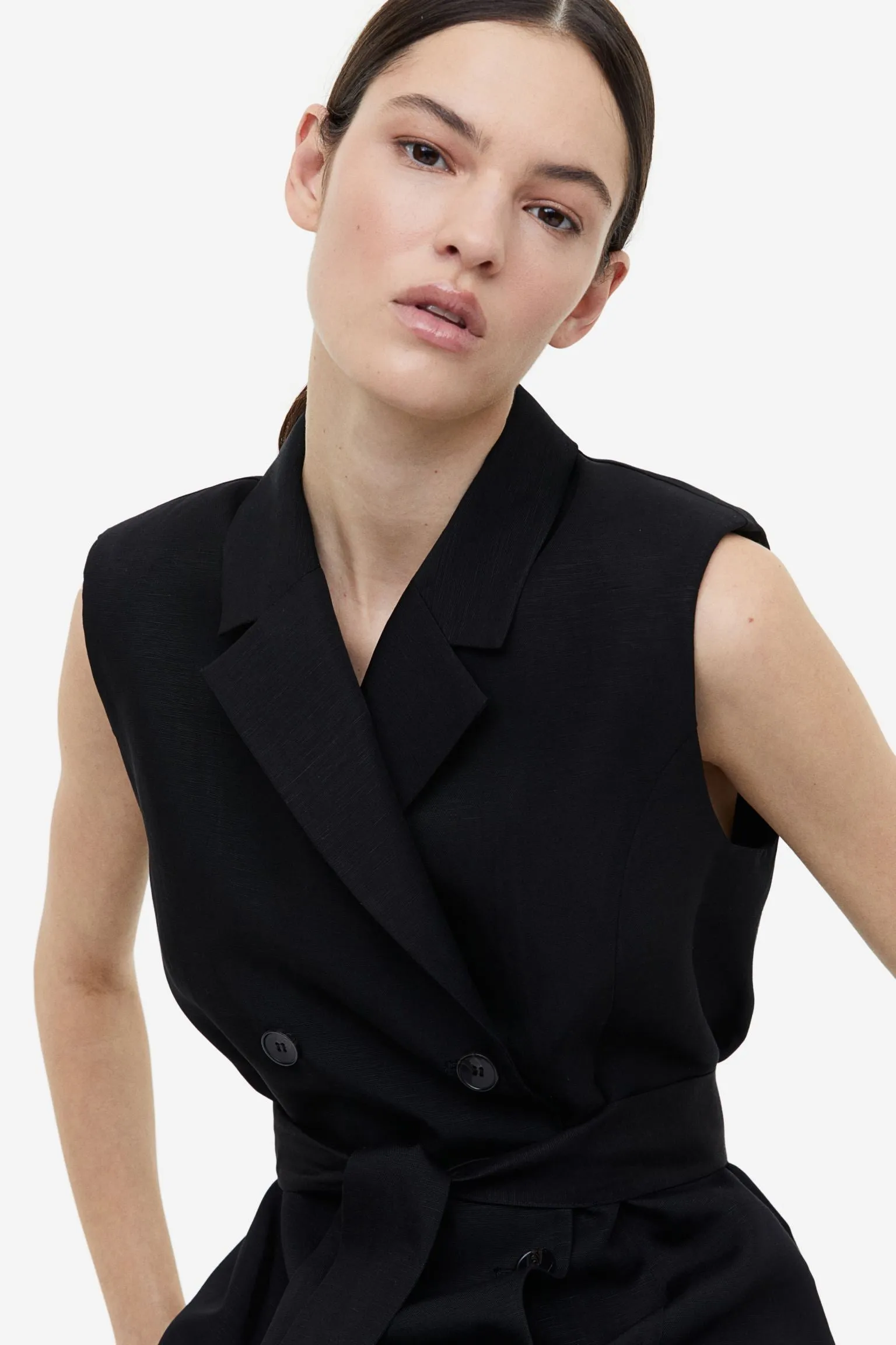 H&M Linen-blend Tie-belt dress, black