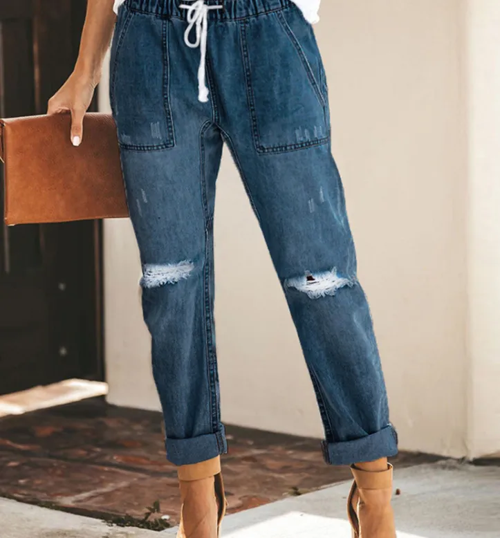 High Quality Denim Jeans Ripped Slim Jeans Women