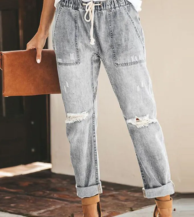 High Quality Denim Jeans Ripped Slim Jeans Women