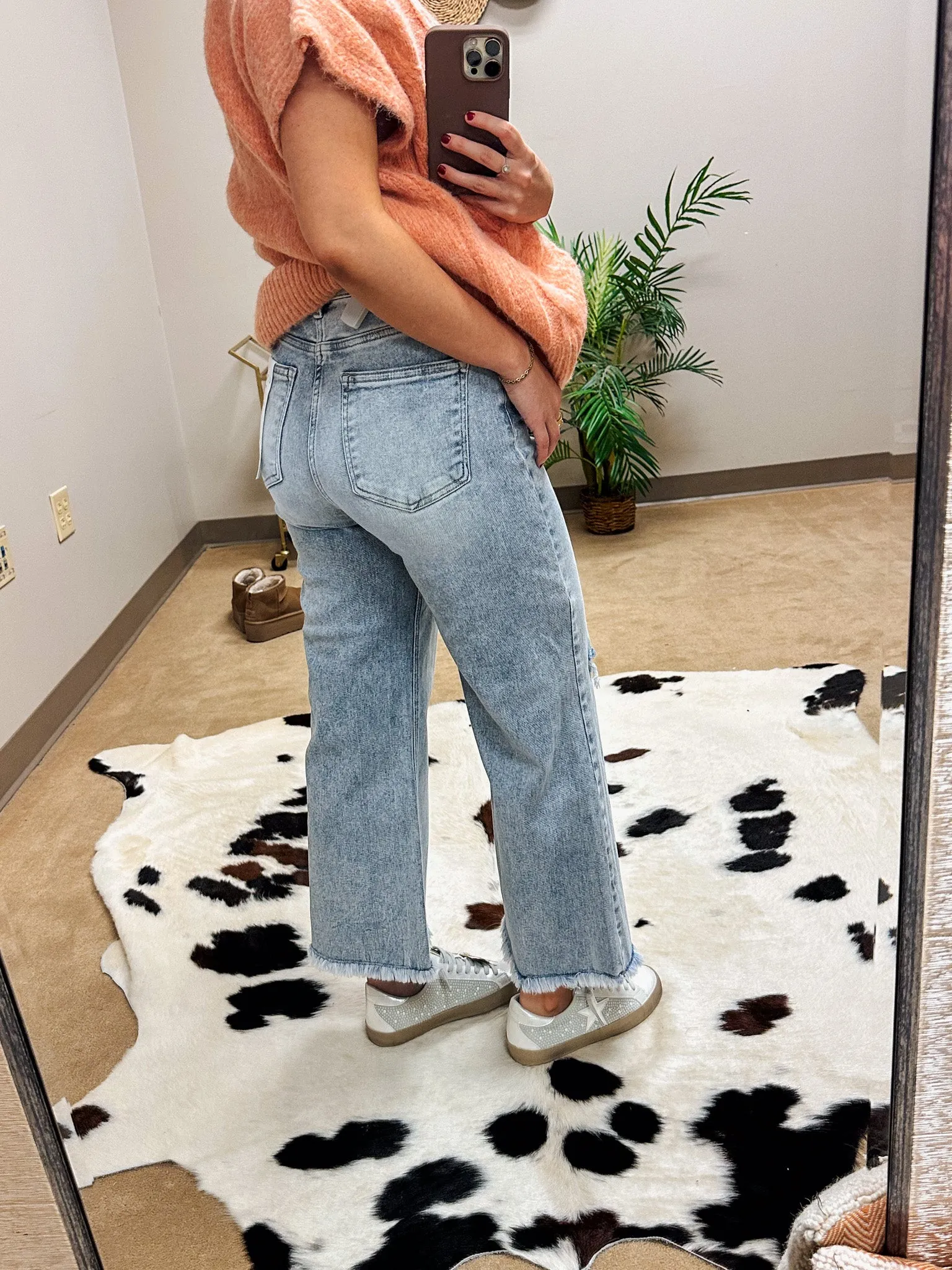 High Rise Crop Wide Leg Risen Jeans