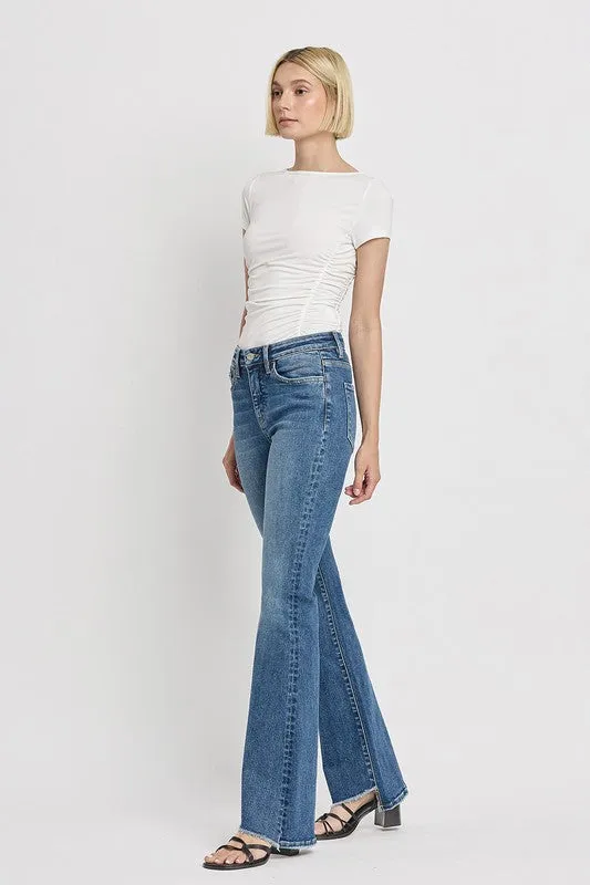 High Rise Slant Hem Flare Jeans