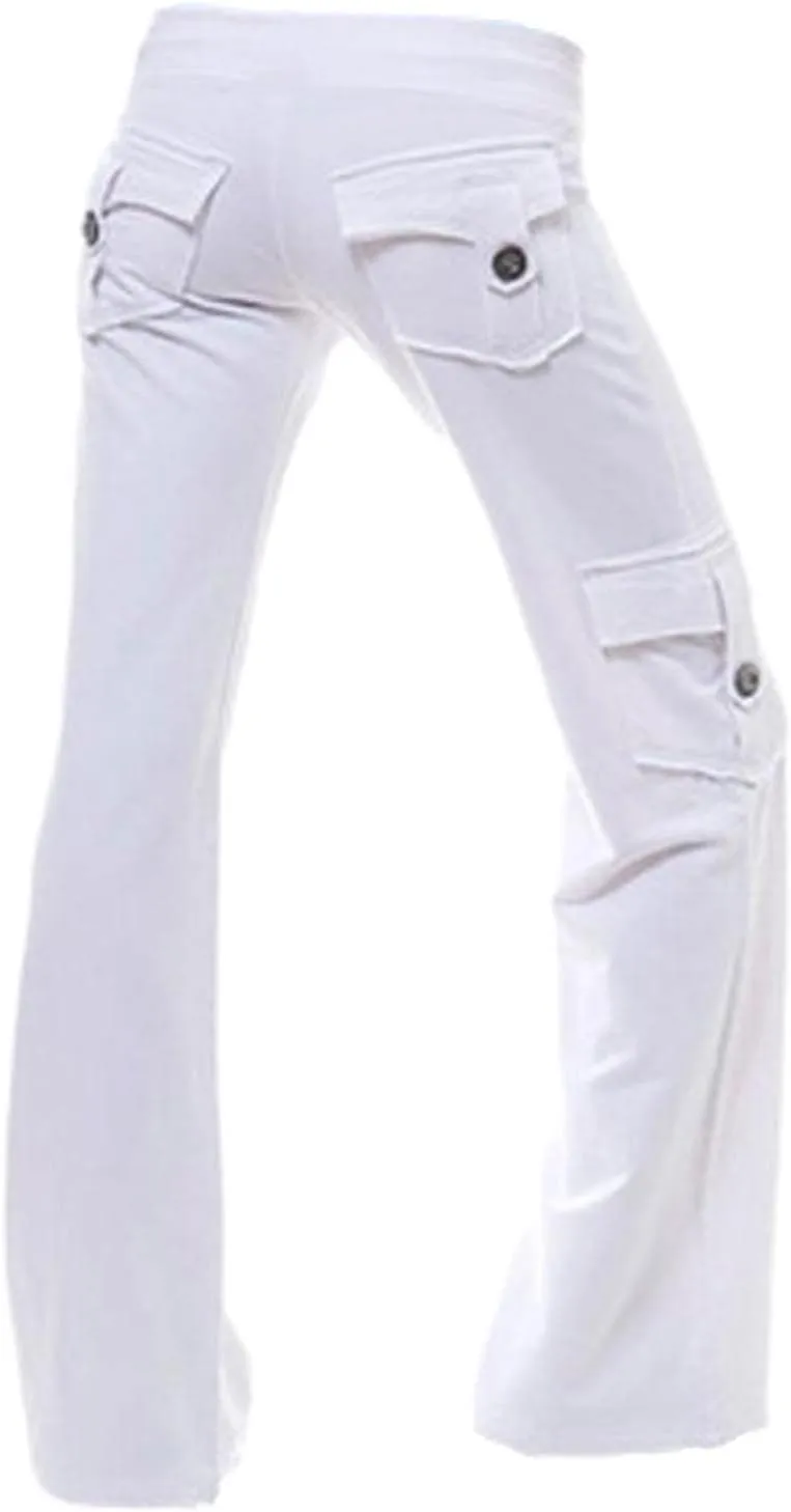 hlysgo Wide Leg Cargo Pants for Women 2025 High Waisted Yoga Leggings with Pockets Plus Size Drawstring Straight Leg Pants