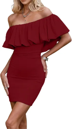 HYPERFIRE Women's Off The Shoulder Dress Short Formal Bubble Dresses Mini Party Outfit