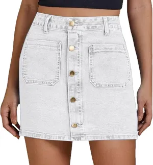 Jean Skirts for Women Denim High Waisted Trendy Stretchy Button Front Short Mini Pencil Skirt with Patch Pockets