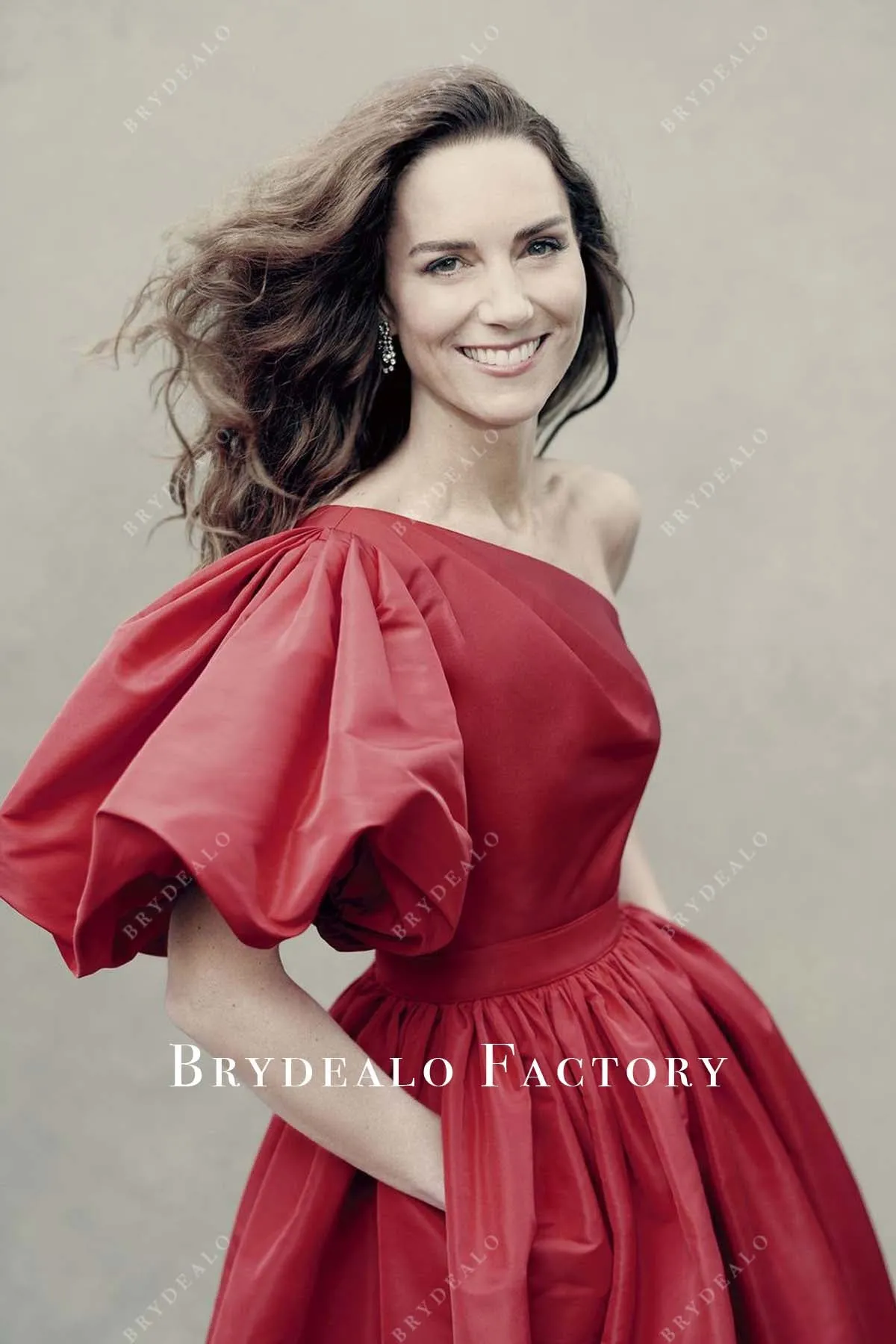 Kate Middleton Red One Sleeve Taffeta Dress