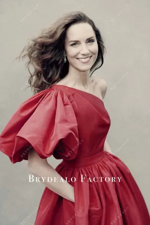 Kate Middleton Red One Sleeve Taffeta Dress