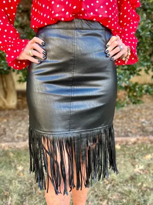 Khole Fringe Faux Leather Skirt