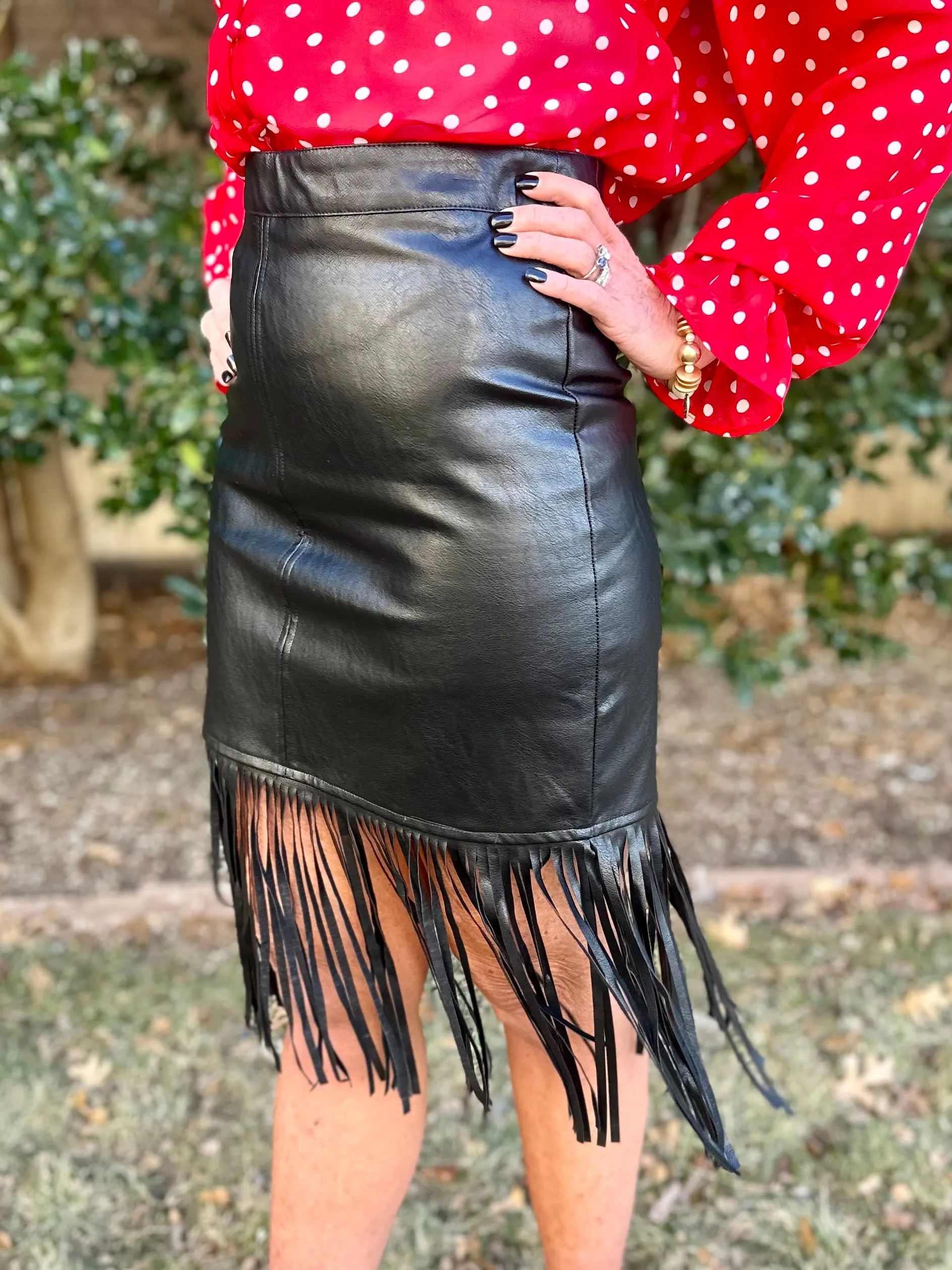 Khole Fringe Faux Leather Skirt