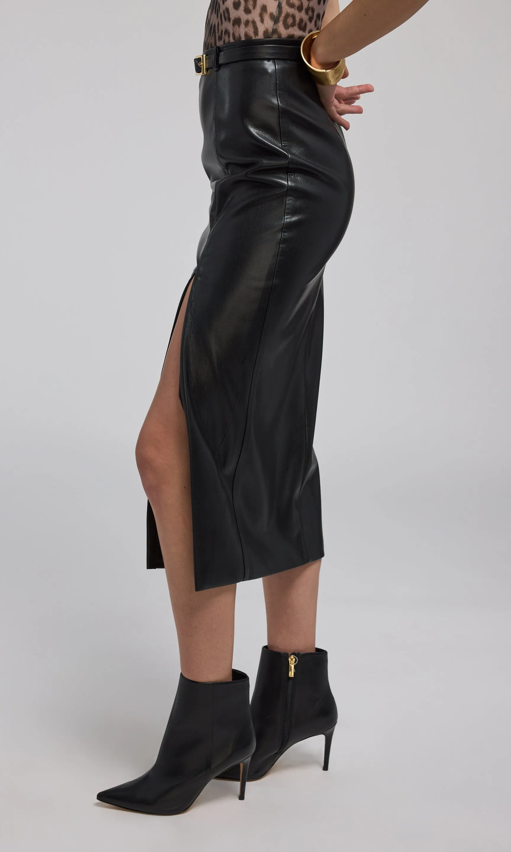 Kiva Vegan Leather Midi Skirt