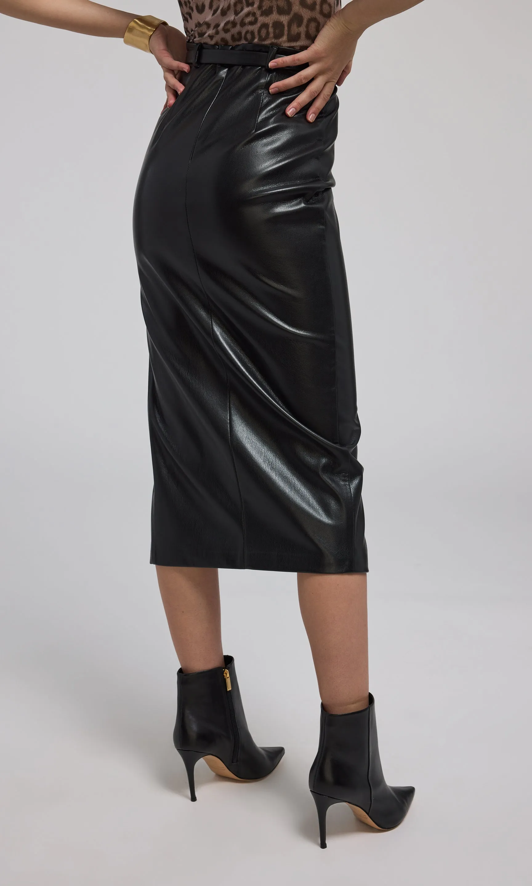Kiva Vegan Leather Midi Skirt