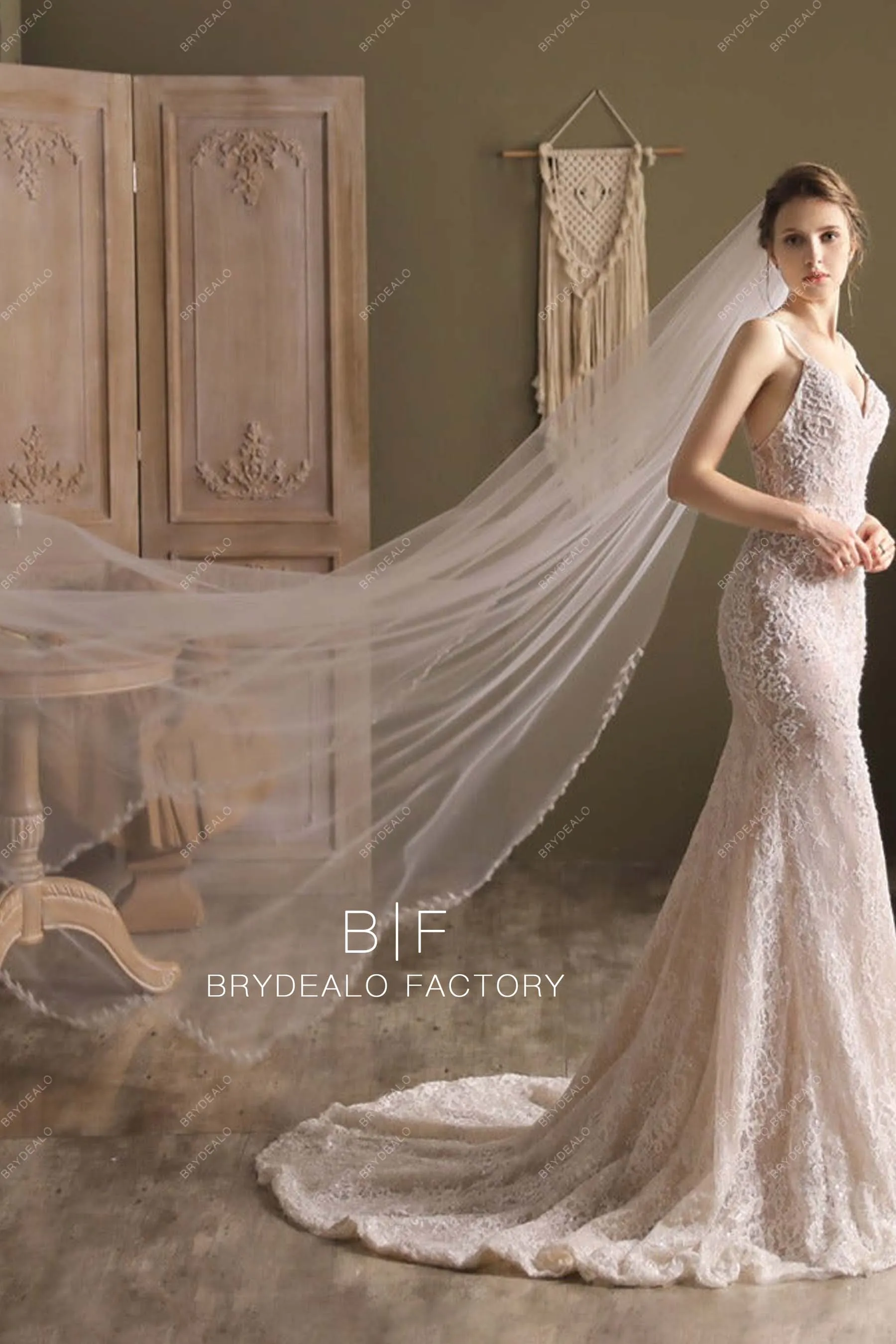 Leaf Motif Lace Cutout Edge Bridal Veil