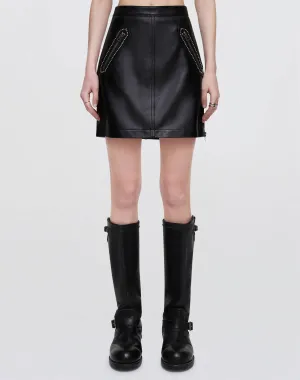 Leather Studded Moto Skirt - Black