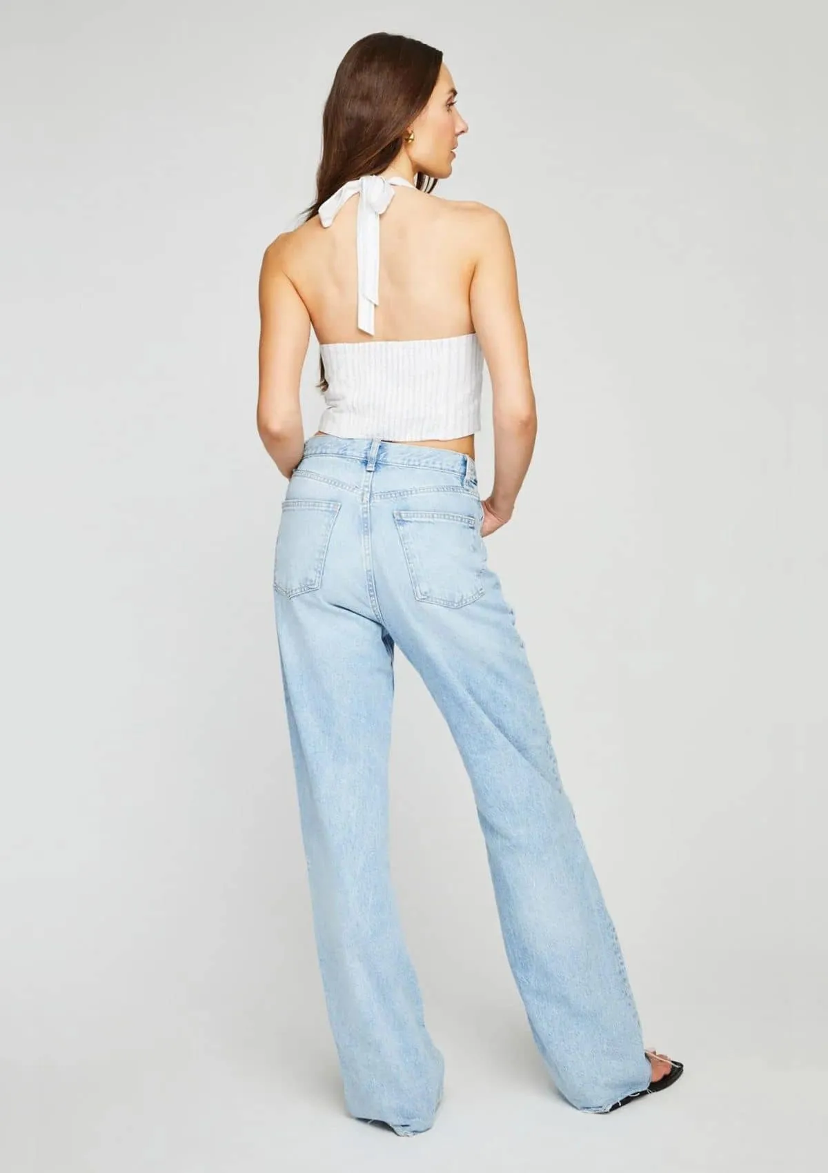 Leo Halter Tank Top - White Stripe