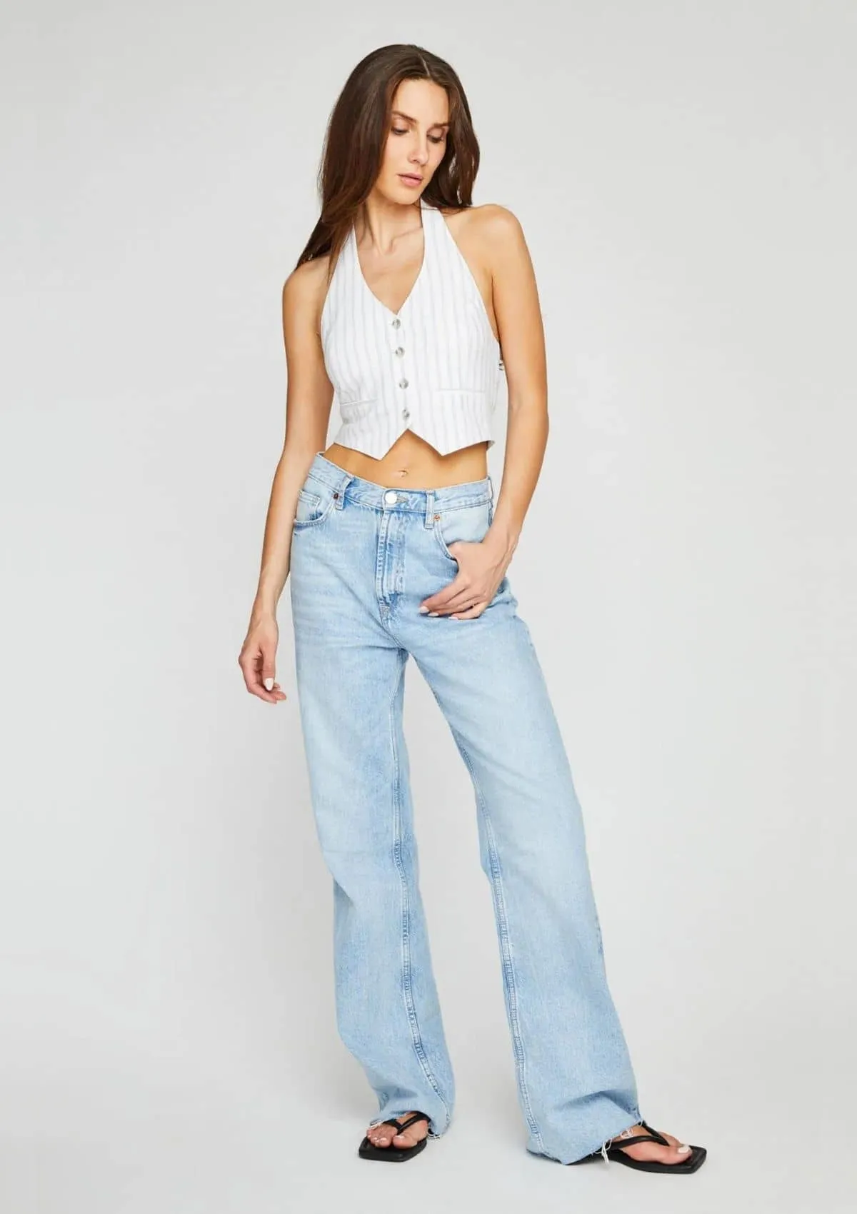 Leo Halter Tank Top - White Stripe