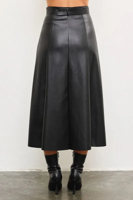 Lilly Leather Belted Skirt in Black