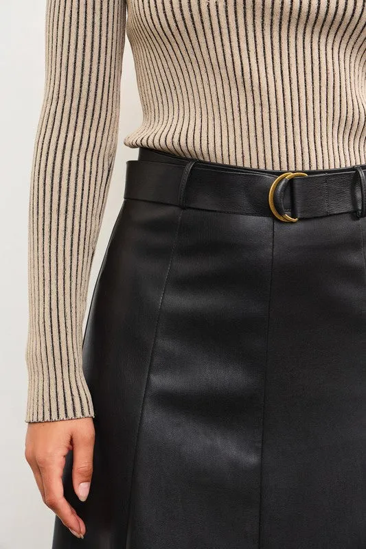 Lilly Leather Belted Skirt in Black