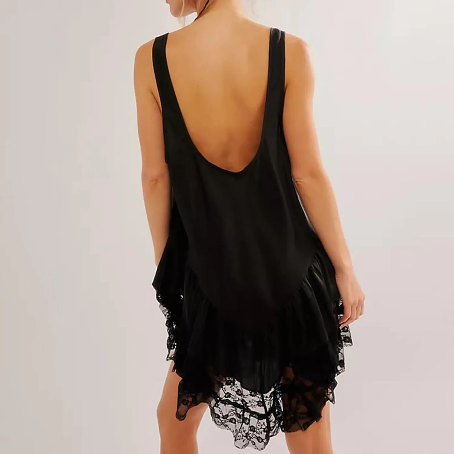 LILTWIST Women Lace Slip Dress Sexy Backless Sleevelss Mini Lace Trim Pajama Dress Y2k Flowy Satin Layering Full Slip Dresses