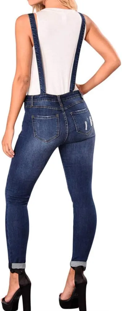 LONGBIDA Skinny Ripped Jeans Denim Jumpsuit Overalls For Women
