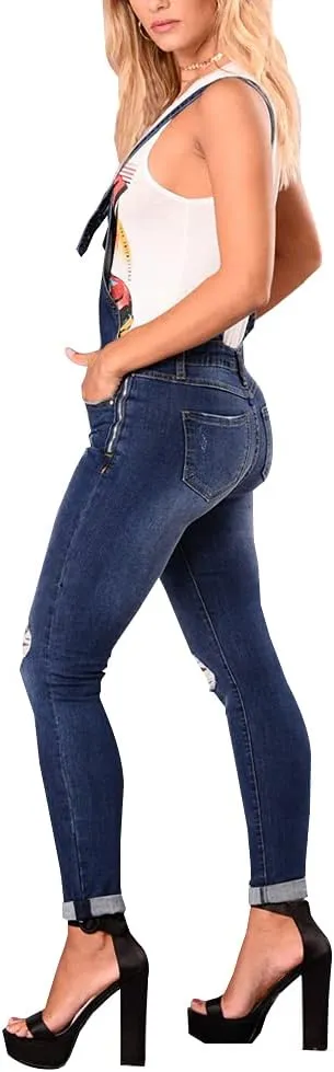 LONGBIDA Skinny Ripped Jeans Denim Jumpsuit Overalls For Women