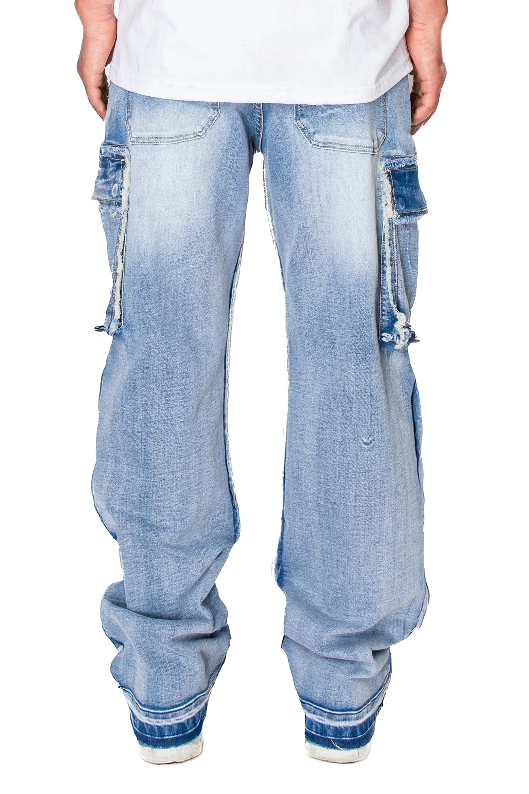 Loose Fit Raw Edge Cargo Jeans