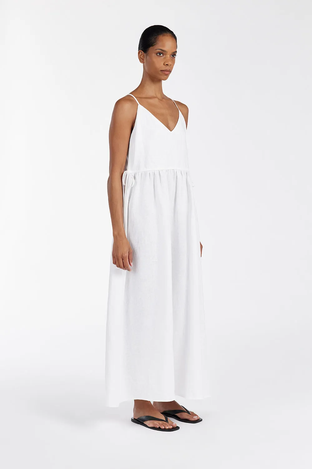 MAURA WHITE LINEN MIDI DRESS