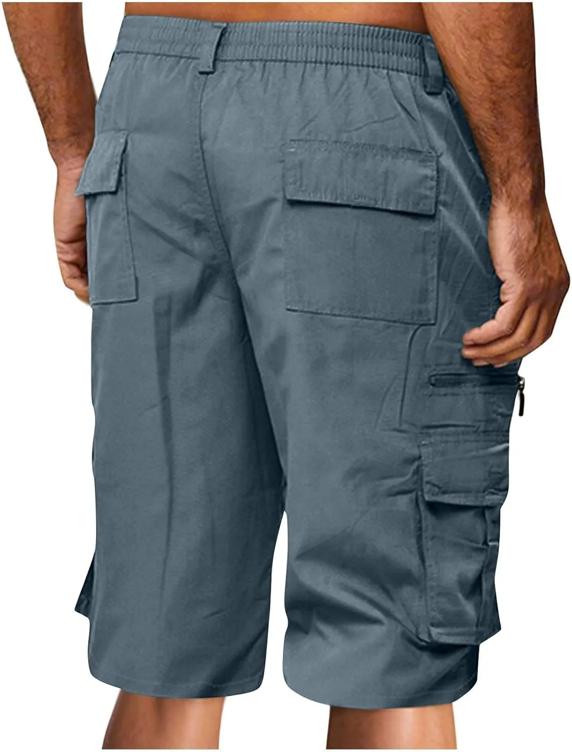 Mens Big Tall Cargo Shorts Elastic Waist Pants Summer Casual Knee Length Outdoor Stretch Work Short with Pockets