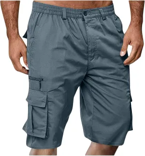 Mens Big Tall Cargo Shorts Elastic Waist Pants Summer Casual Knee Length Outdoor Stretch Work Short with Pockets