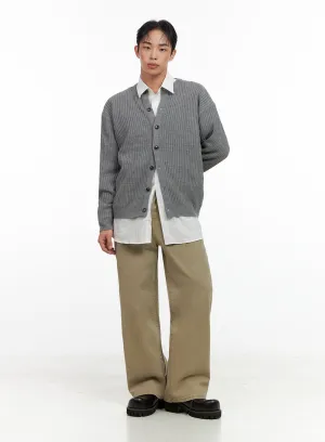 Men's Solid Cotton Wide-Leg Pants IN426