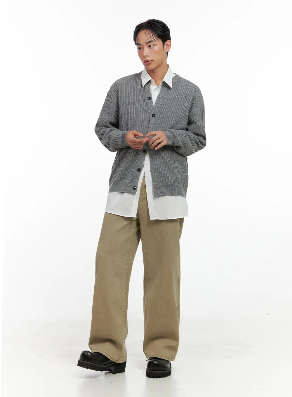 Men's Solid Cotton Wide-Leg Pants IN426