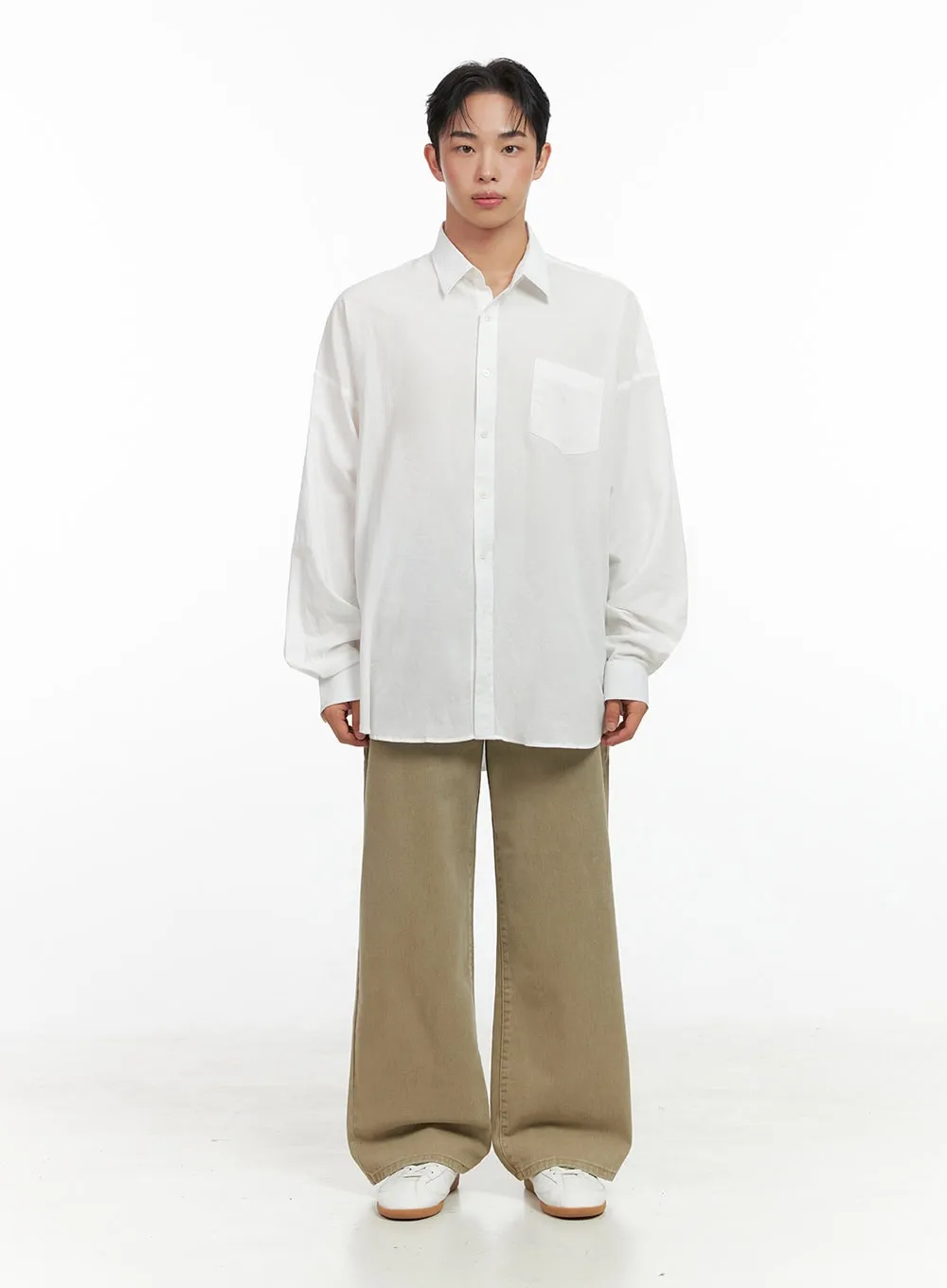 Men's Solid Cotton Wide-Leg Pants IN426