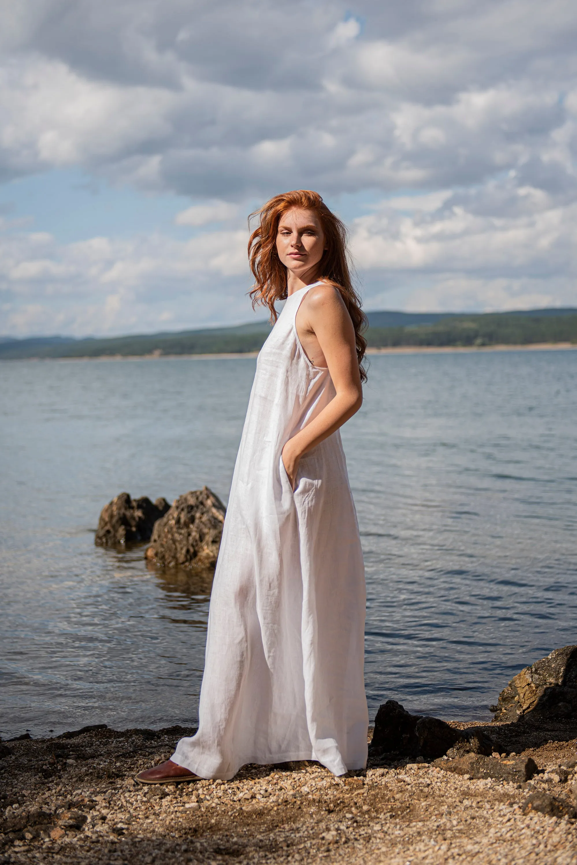 Minimalist Linen Dress in White