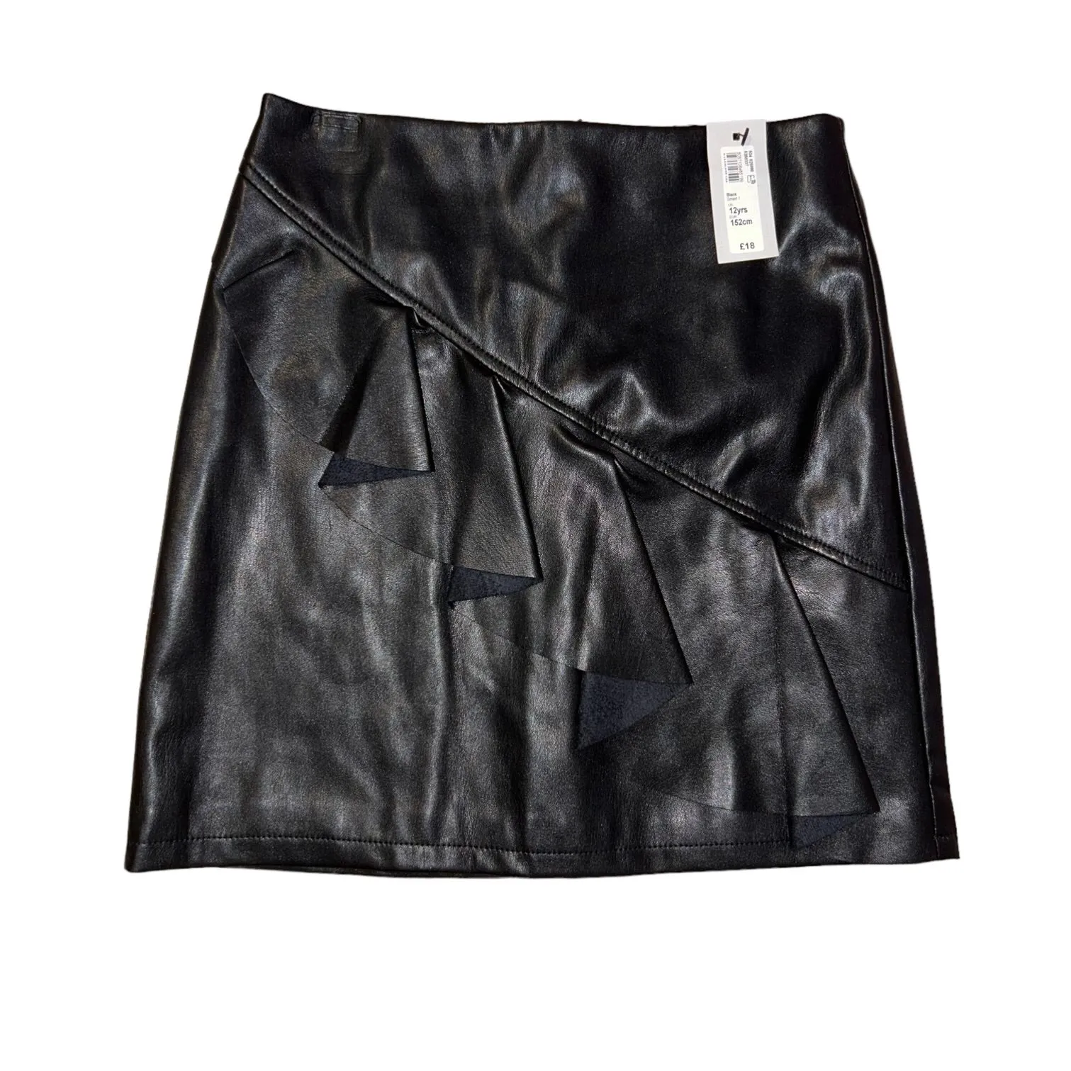NEW! Girls River Island Size 12 Black Faux Leather Skirt