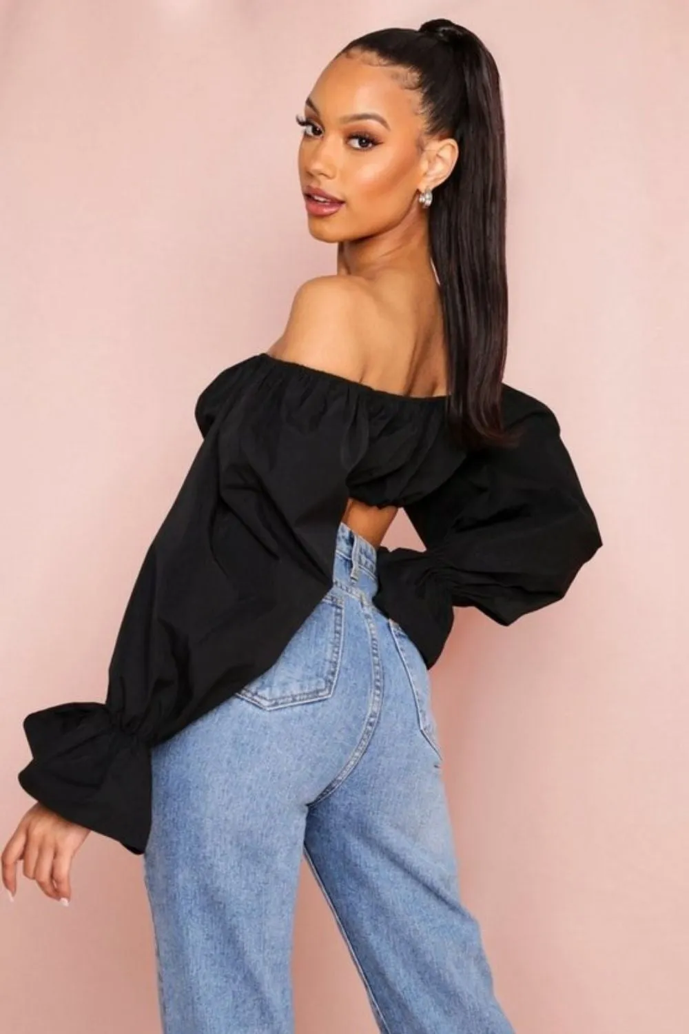Off Shoulder Full Puff Sleeves Crop Top