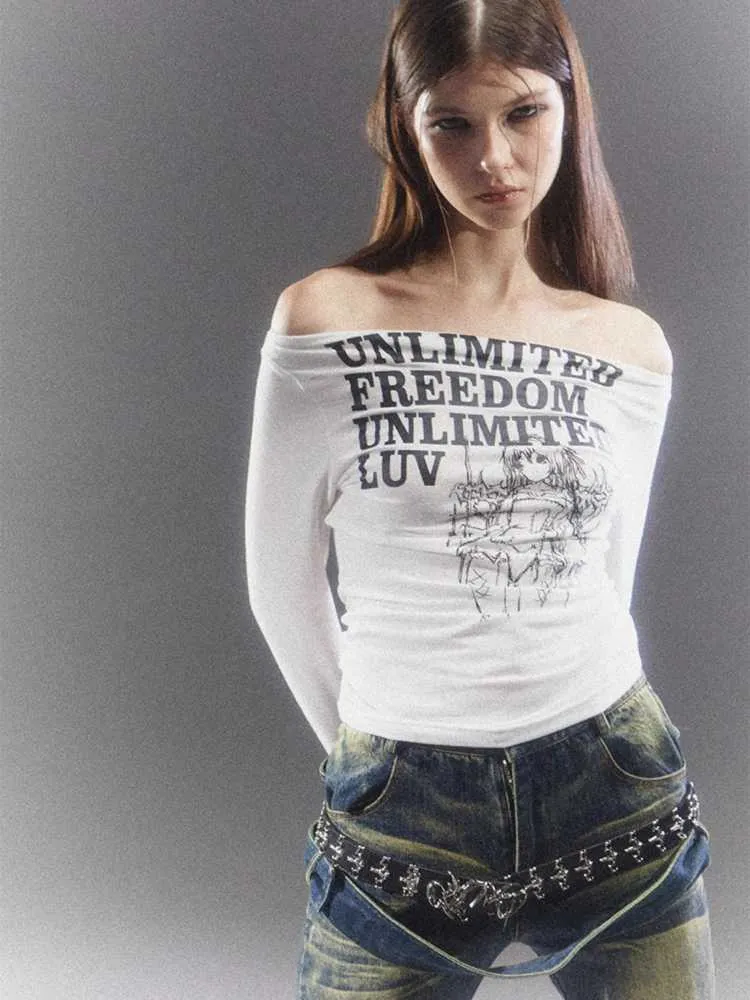 Off shoulder long sleeve T-shirt【s0000010410】