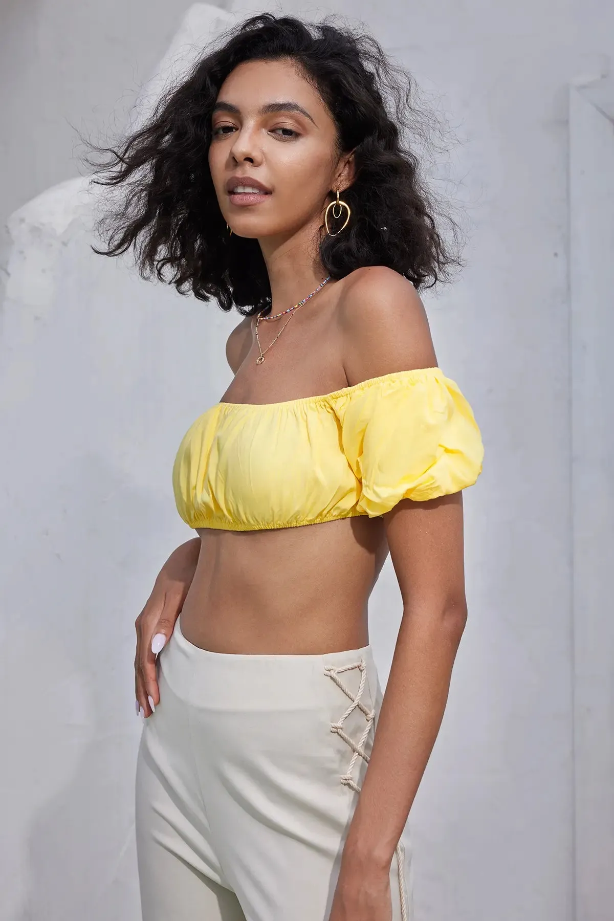 Off the Shoulder Puff Sleeve Crop Top