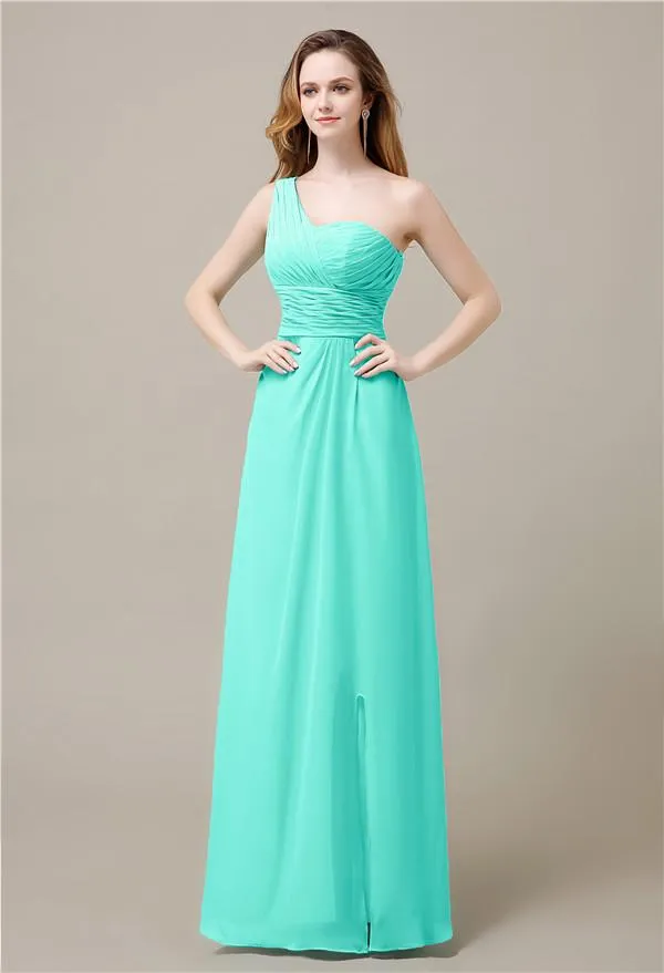 One-Shoulder A-line Sleeveless Floor-Length Bridesmaid Dresses
