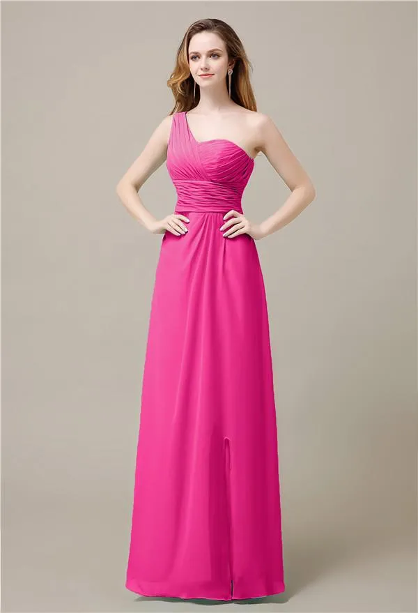 One-Shoulder A-line Sleeveless Floor-Length Bridesmaid Dresses