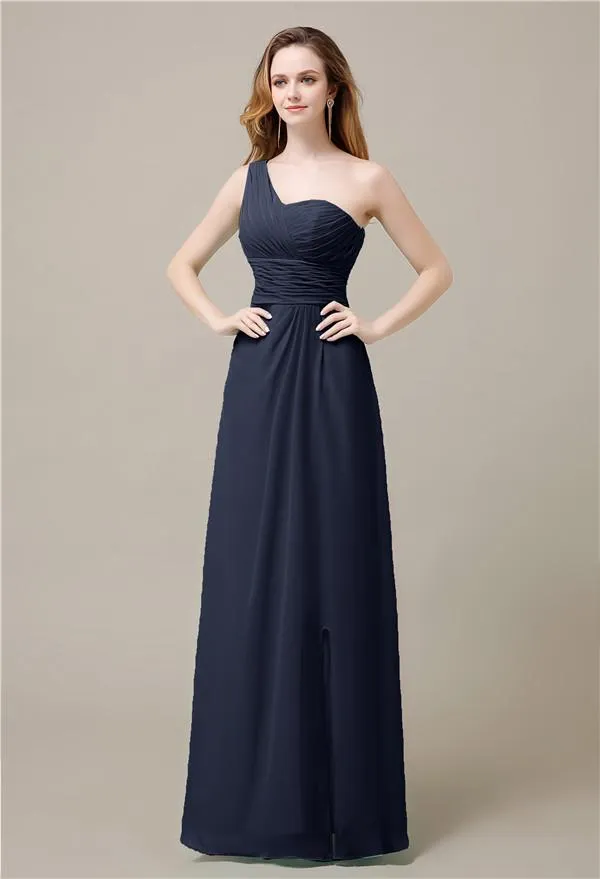 One-Shoulder A-line Sleeveless Floor-Length Bridesmaid Dresses