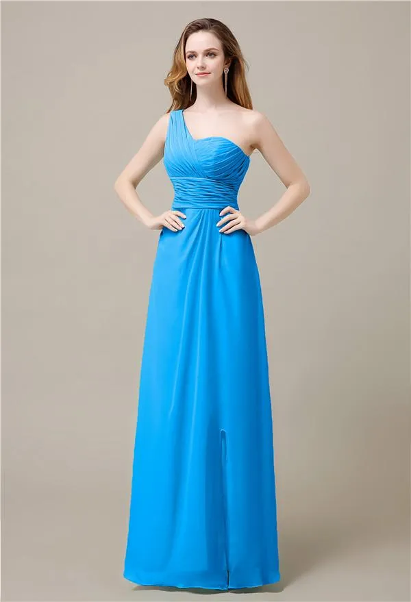 One-Shoulder A-line Sleeveless Floor-Length Bridesmaid Dresses