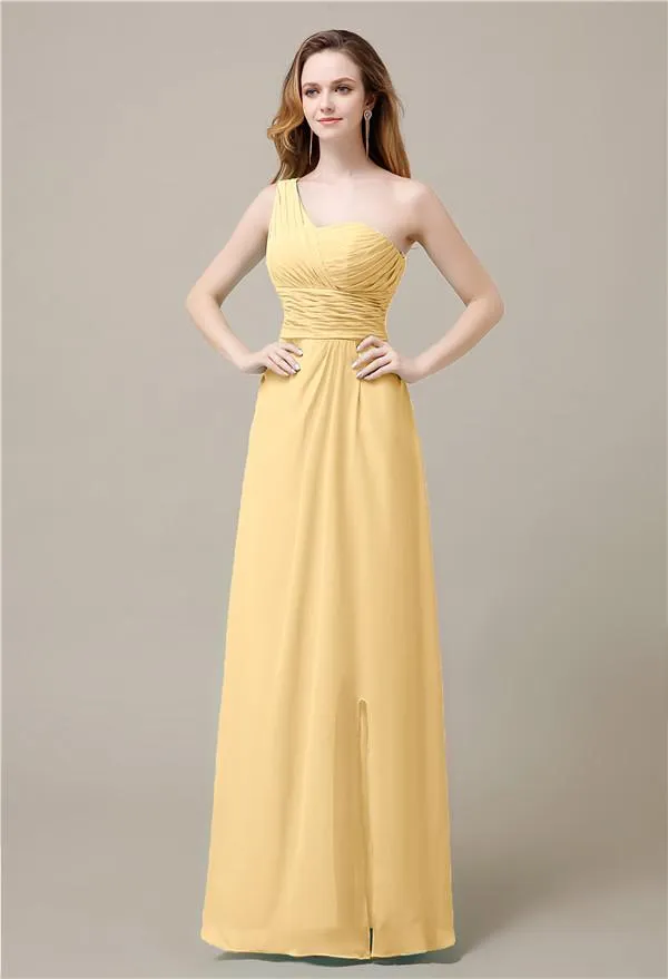 One-Shoulder A-line Sleeveless Floor-Length Bridesmaid Dresses