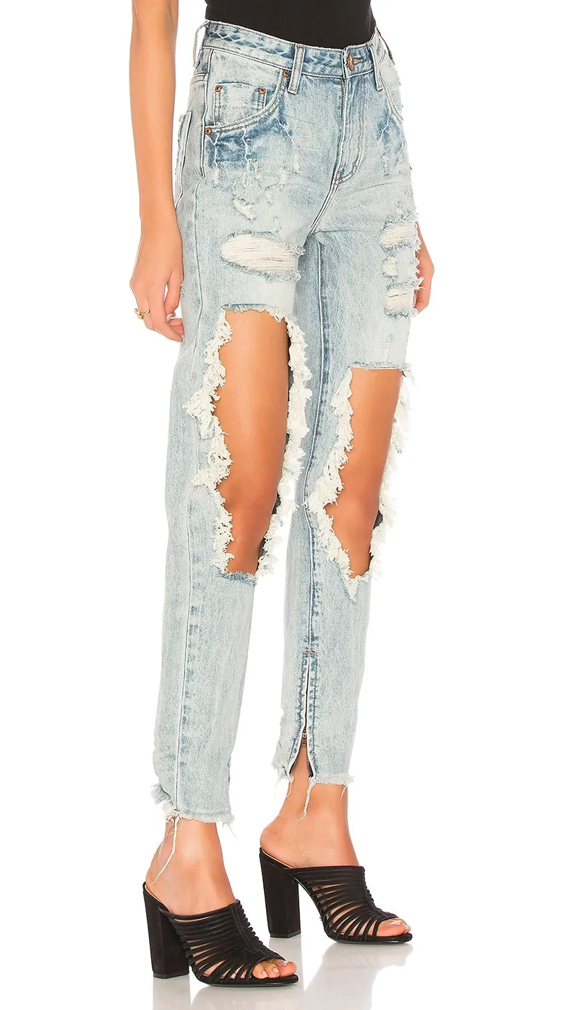 One Teaspoon High Waisted Freebird Jeans in Blue Hart