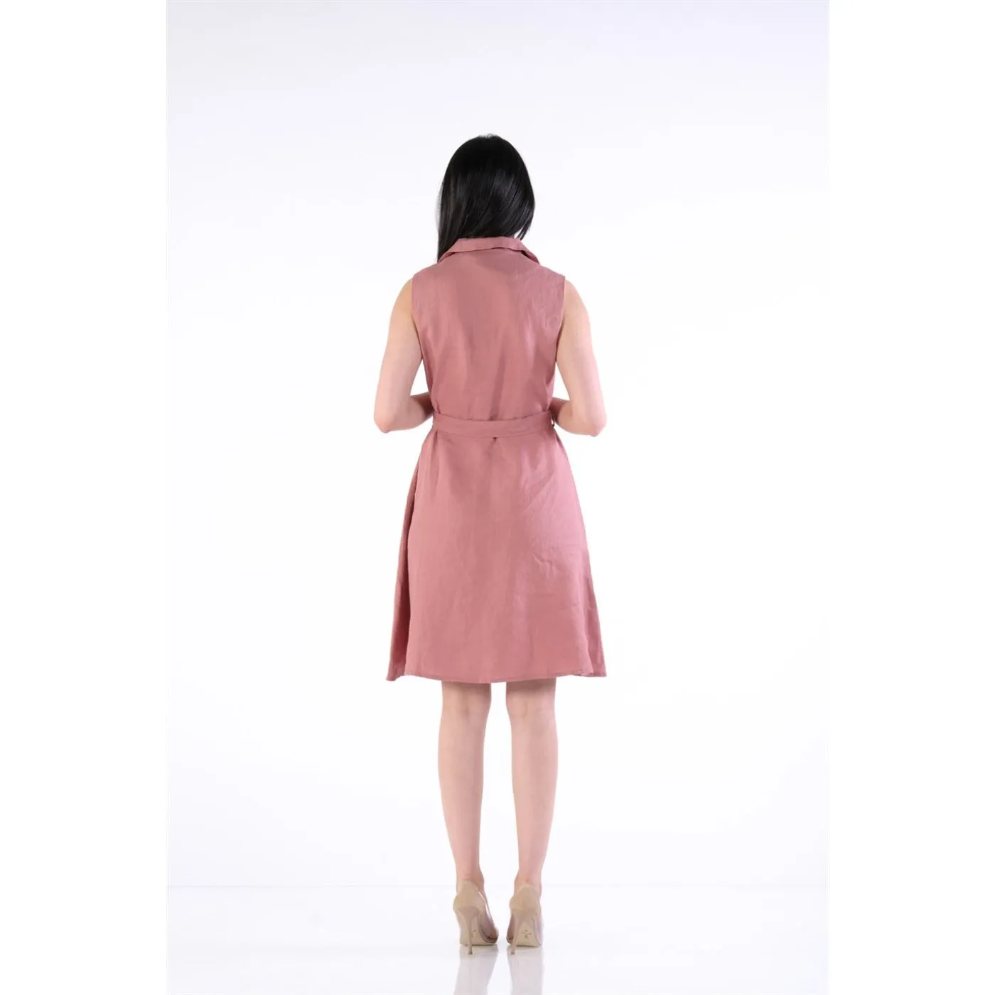 Pink Buckle Linen Sleeveless Dress