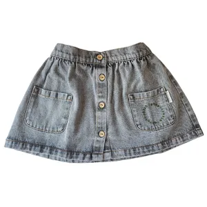 PIUPIUCHICK WASHED GREY DENIM SHORT SKIRT WITH POCKET