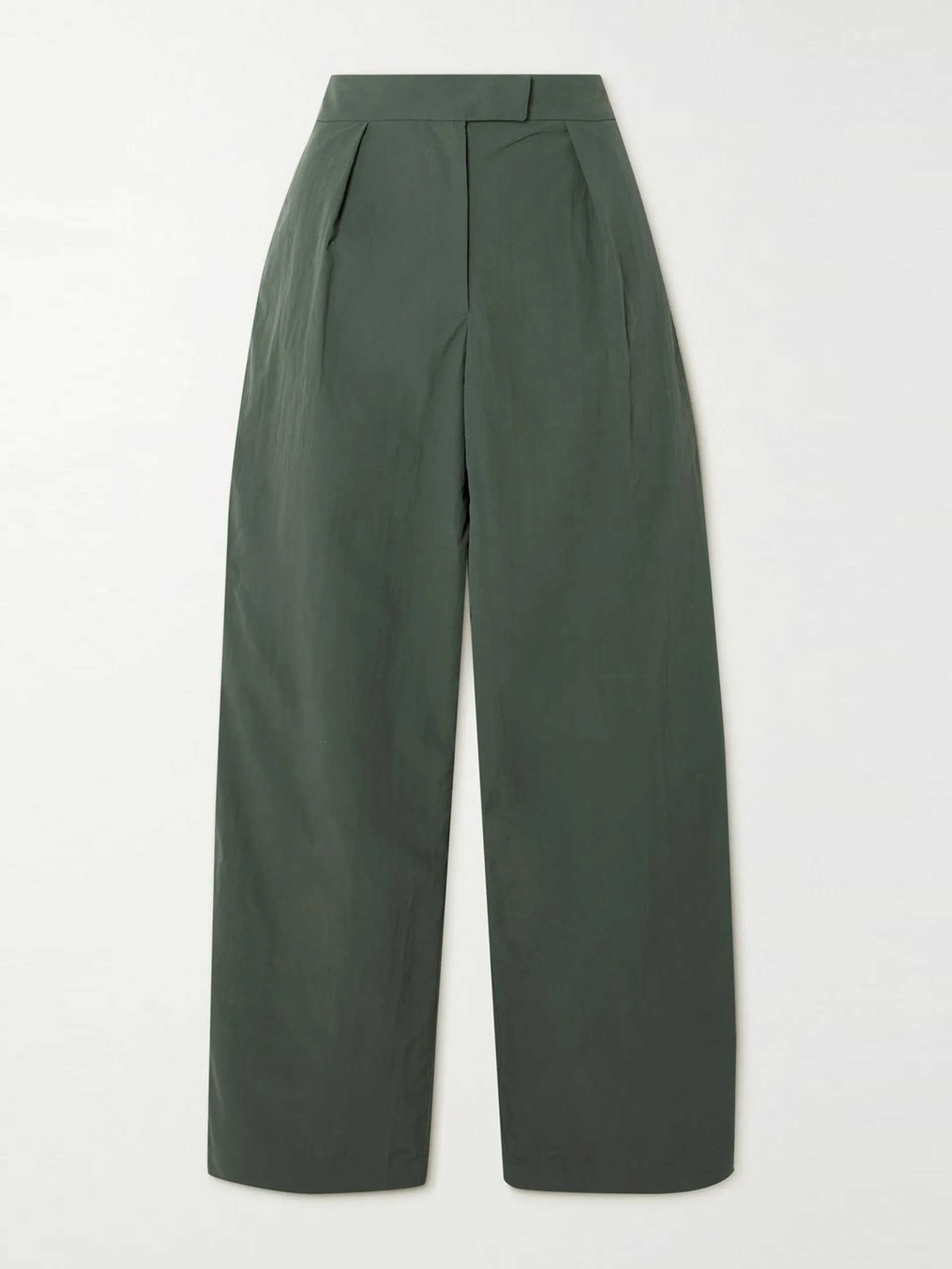 Pleated crinkled recycled-cotton wide-leg pants