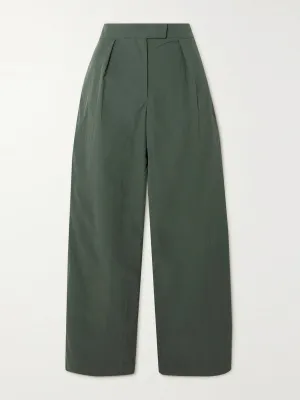 Pleated crinkled recycled-cotton wide-leg pants